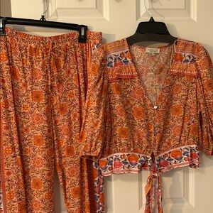 Rachel Zoe Pink and Orange Paisley Print Two-Piece Set